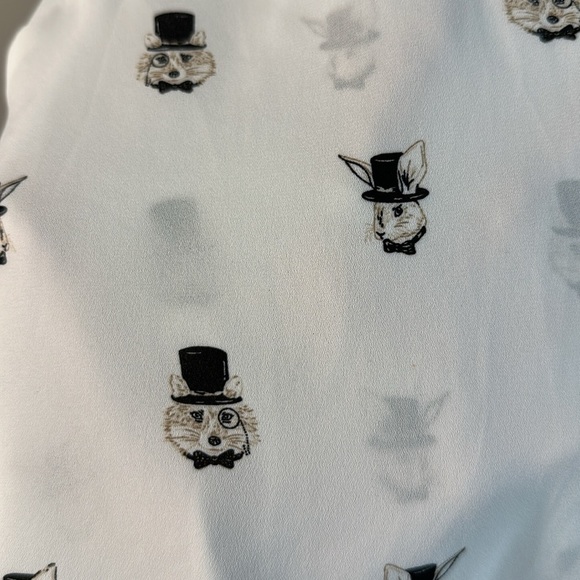 Torrid Madison Georgette Button Front Long Sleeve Shirt 2X Novelty Fox Rabbit - Picture 13 of 16